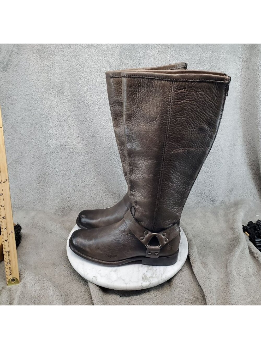 Frye Shoes Womens Size 7 Brown Leather Phillip Harness Knee High Boots *Read*
